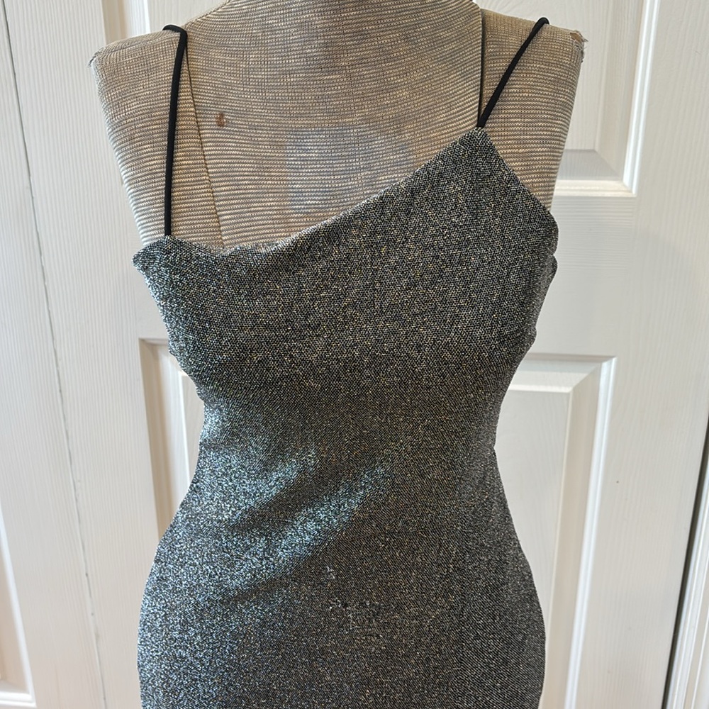 Lulus asymmetrical thin strap lightly lined black glitter dress